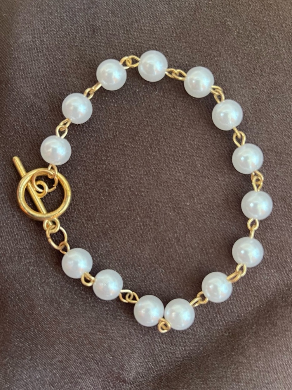 Gold Pearl Bead Bracelet - White Pearls